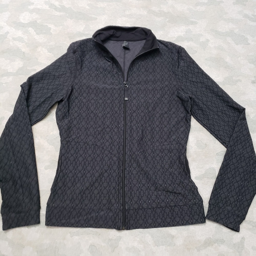 Prana Jacket Women Small Black Textured Full Zip Mock Neck Activewear Outdoors